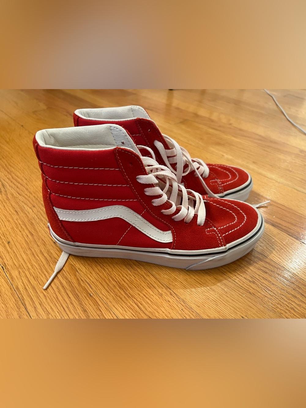 Vans Kids Red and White High-Top Skate Sneakers NWOT